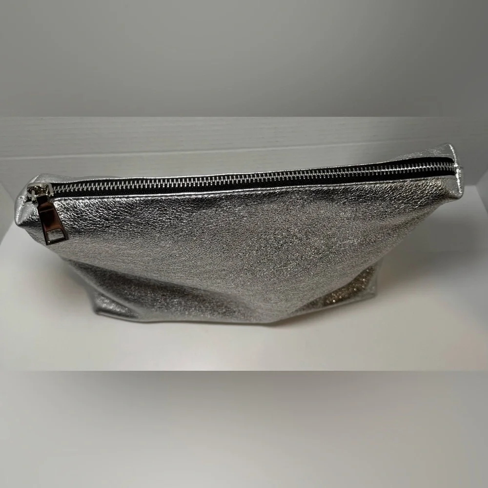 Margo Paige metallic silver make up bag
